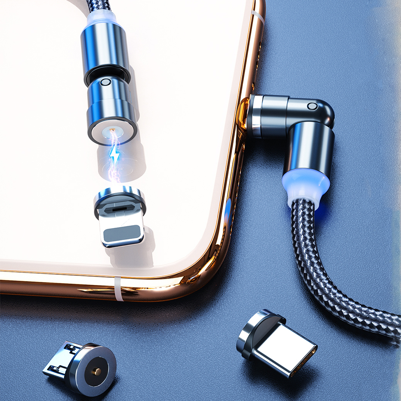Магнитный зарядный кабель usb 540 градусов 3 в 1, Магнитный зарядный кабель usb для iphone, кабель данных для мотоцикла c