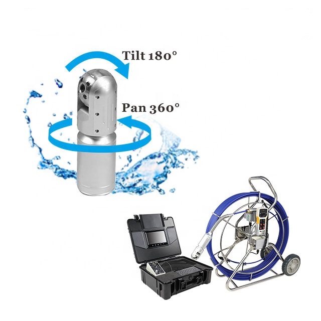 pipe chimney detection waterproof pipe plumbing inspection camera with 60m testing cable, 50mm pan tilt lens