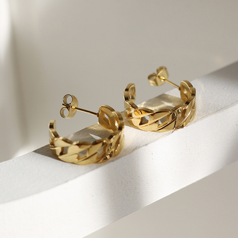Minimalist Gold Plated Jewelry Earring Fashion Stainless Steel Cuban Link Chain Hoop Earrings For Women