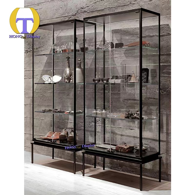 New Style Glass Cabinet Aluminum Frame Three Layers Off The Ground High-Grade Luxury Tempered Glass Wall Cabinet
