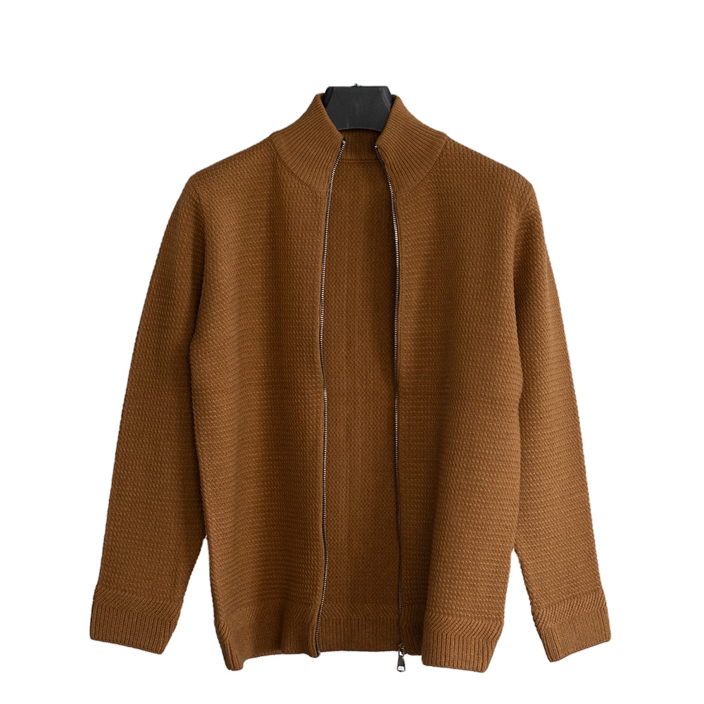 New wool jumpers Machine Wash Classic-fit thermal stand collar Full Zipper Closure Wool Sweaters Men