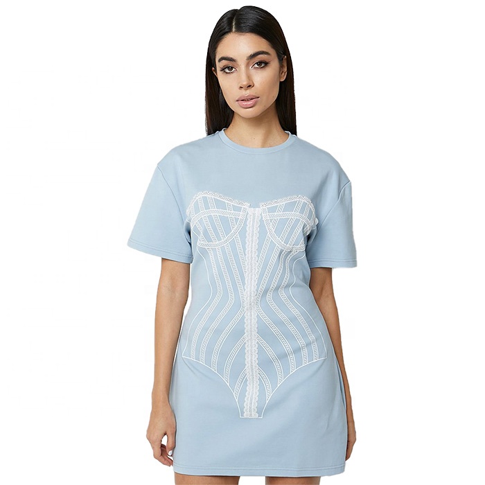 Tee Shirt Dress Women Summer Oversize Corset T Shirt Dress with Lace
