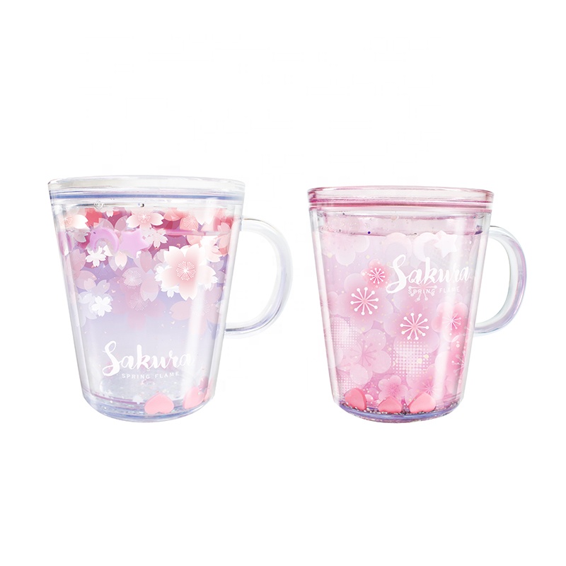 Girlwill Sakura двухслойная пластиковая чашка с ручками и водой внутри чайные кружки Пользовательский логотип кофейные стаканы оптом
