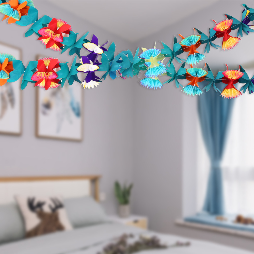 Splendid Color Paper Garland 3D Stereoscopic Pull Flowers Birthday Wedding Party Decoration Banners Hawaii Luau Party Supplies