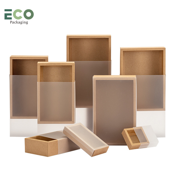 Custom Cheap CMYK Printing PVC Drawer Box with window kraft paper drawer box packaging box