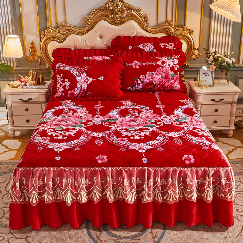 Стеганое бархатное покрывало для кровати Sunny Textile в стиле принцессы с кристаллами, кружевное утолщенное нескользящее покрывало
