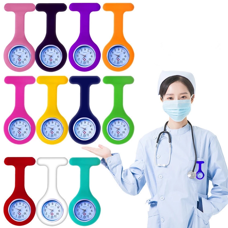 Wholesale Colorful Nurse Pocket Watch Brooches Silicone Quartz Nurse Fob Watch Women Breast Pockets Watch