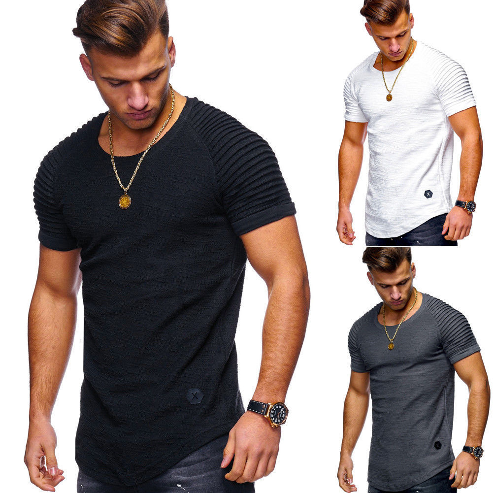 2021 Summer New Men's T-shirt Striped Folded Raglan Sleeve Design Round Neck Short Sleeve Men T shirt
