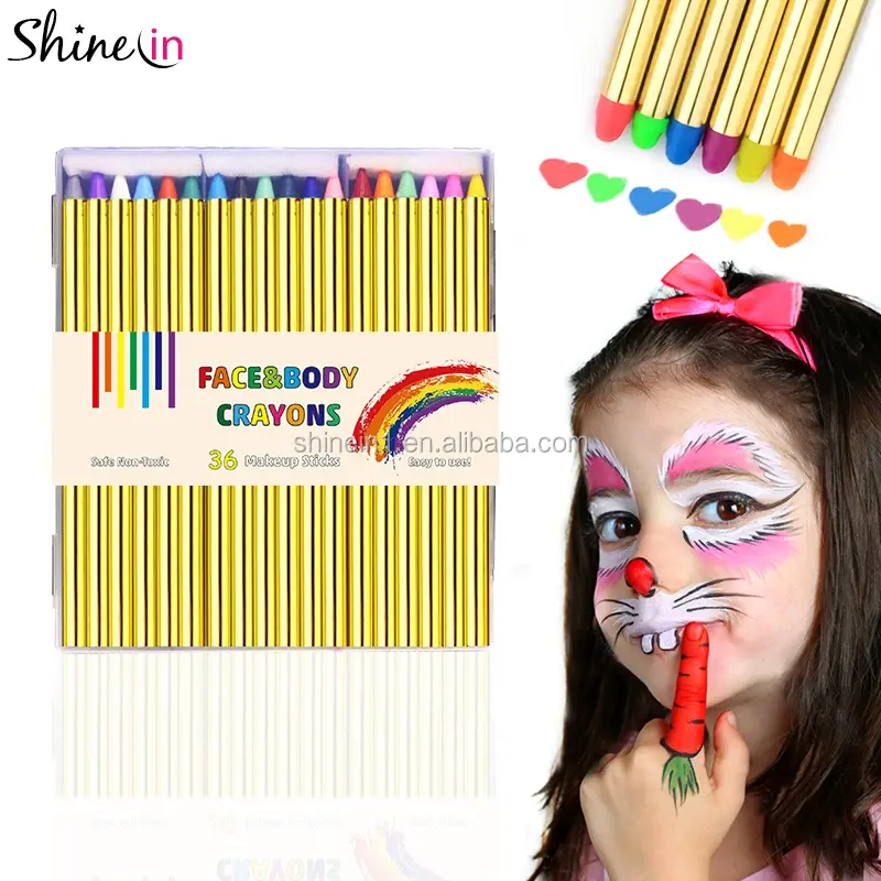 Amazon Лидер продаж, 36 цветов, безопасные детские палочки для рисования лица, карандаши для макияжа, моющиеся карандаши для Хеллоуина, краски для лица, для костюма