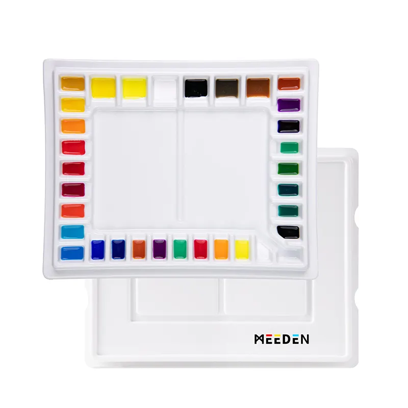 MEEDEN 33-Well 13-1/2 by 6.8-Inch Porcelain Painting Palette Ceramic Mixing Tray with Plastic Cover for Expert Painters