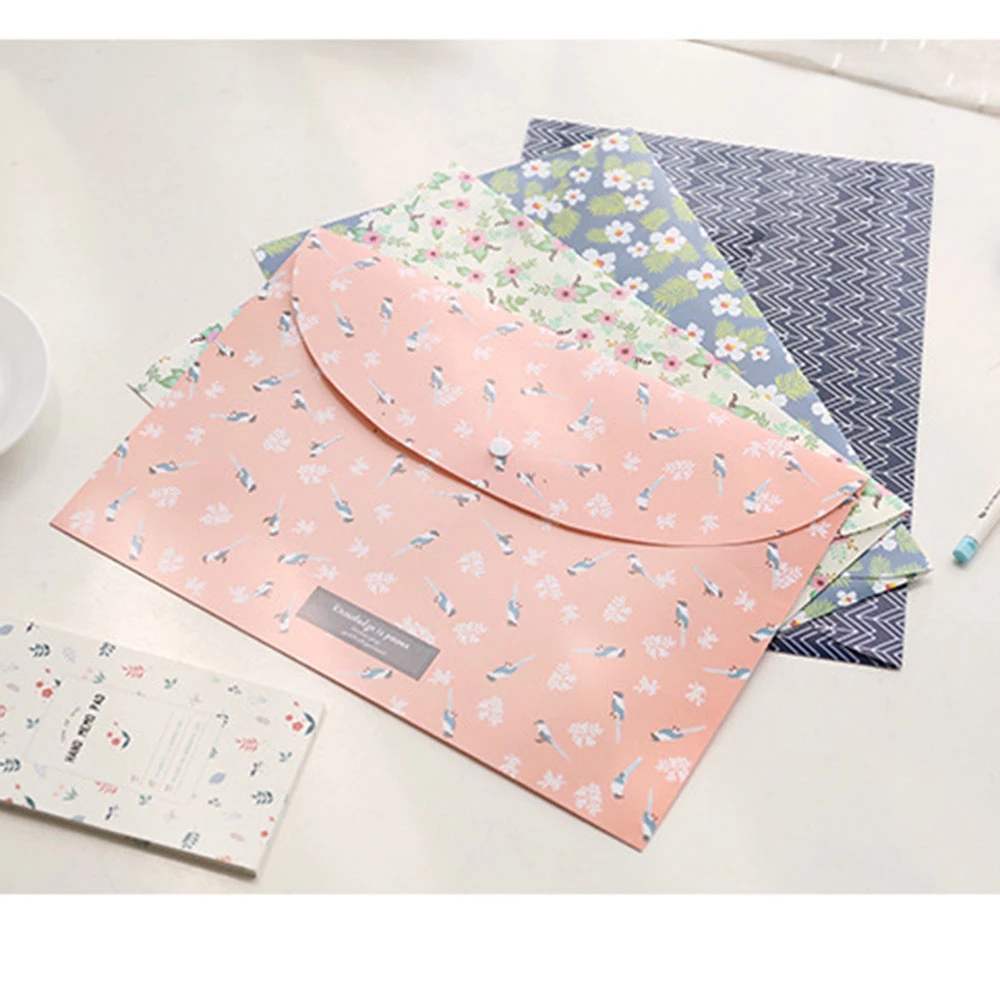1pc A4 Floral Folder File Bag Durable Pvc Waterproof File Folder School Stationery Office Supplies