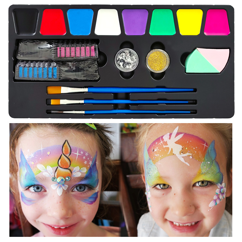 KHY Body Art Facepainting Professional Non Toxic For Kid Set Safe Tattoo Halloween Party Makeup Painting Face Body Paint Kit