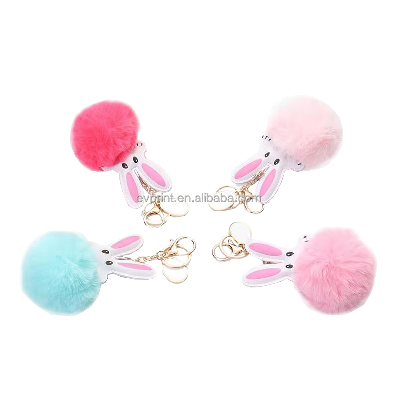 DIY Sublimation Furry Bunny Keychain For Easter Day Customized Design Fur Rabbit Key