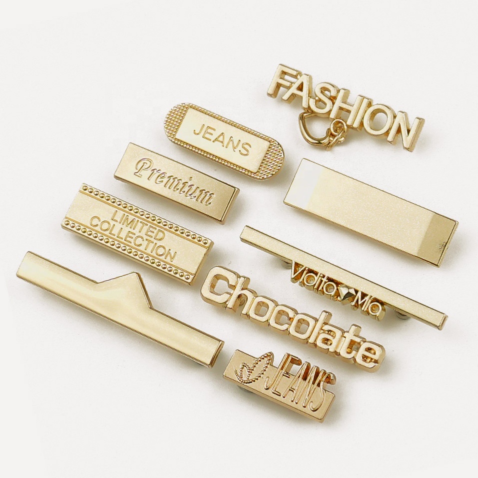 JinYi Hardware Clothing Accessories Zinc Alloy Customized Brand Logo Design Plating Garment Labels Clothes Metal Tag Label
