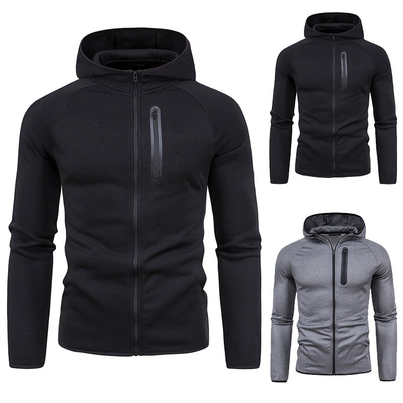 Wholesale sale men's full zipper hoodie solid color casual sports hooded jacket