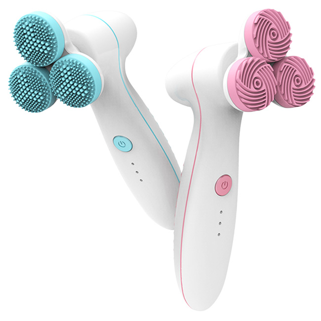 Bucks 3D Rotating Silicone Face Wash Cleanser Brush Rechargeable for Facial Cleaning Massage with Replaceable Brushes Head