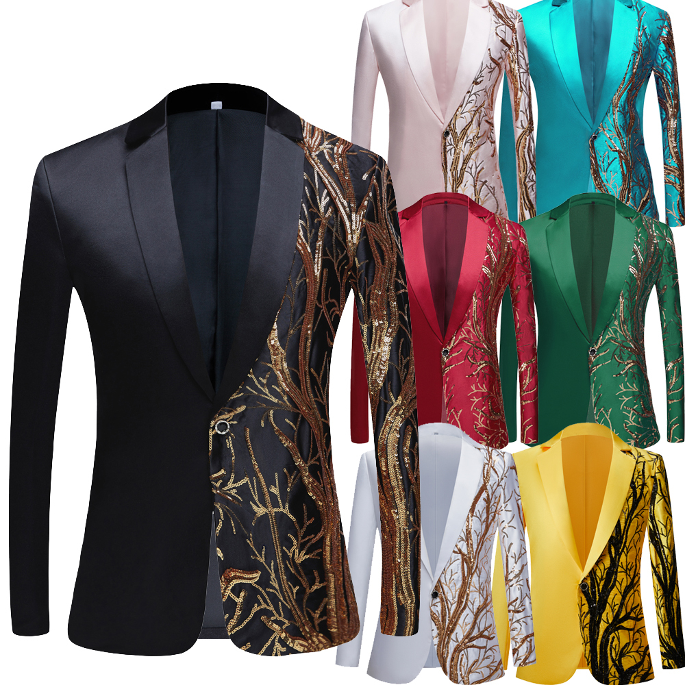 minthson Mens Sequin Embroidered Suit Coat Shiny Bling Glitter Blazer Tuxedo Suits Wedding Party Stage Costumes DJ Jacket