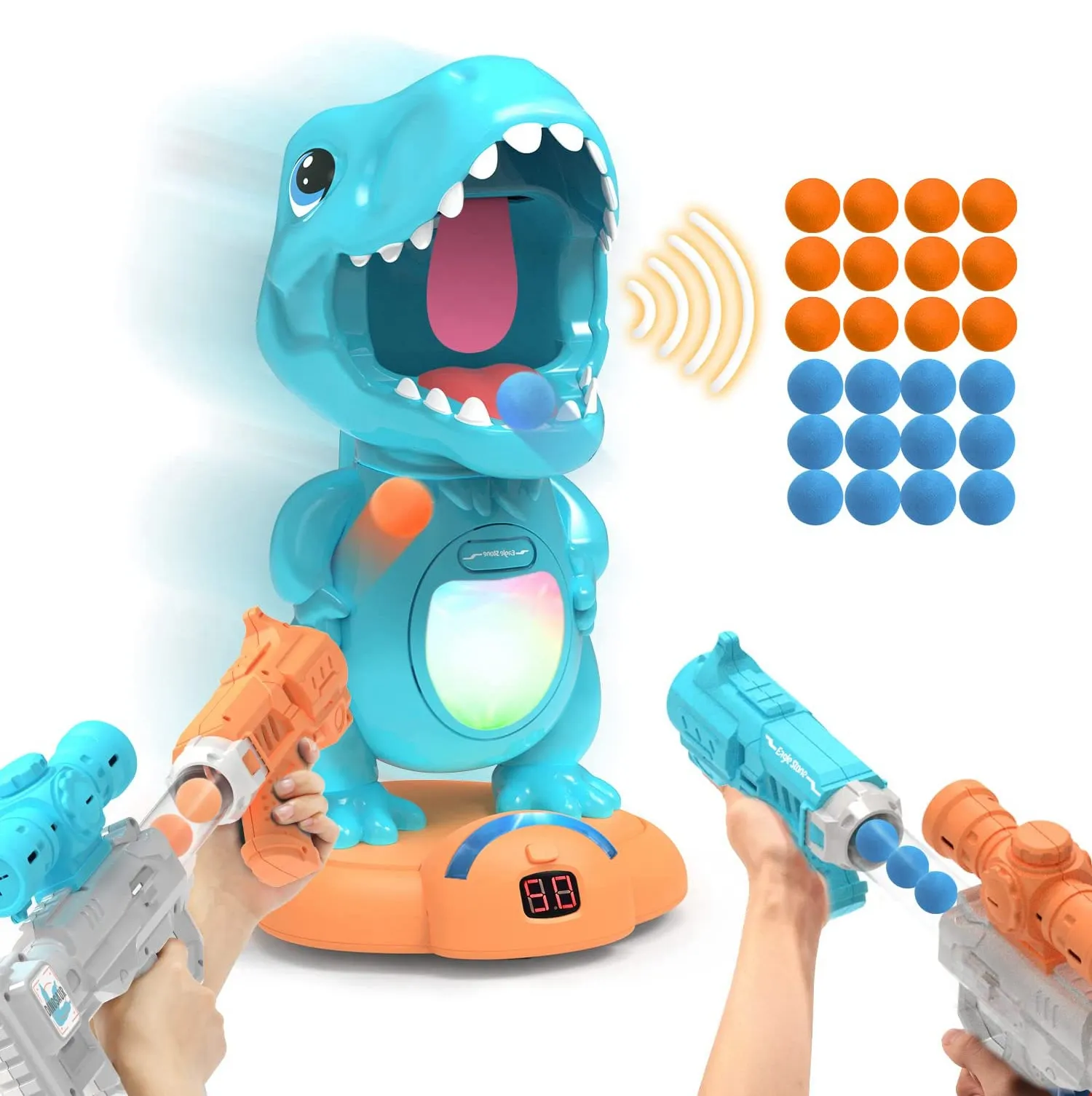 Eagle Stone 8808-7B Moving Dinosaur Toys Electronic Target Shooting Game Toys with 2 Air Pump Guns for Kids Boys
