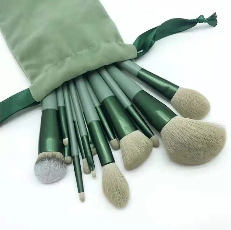 Super Explosive Beauty 4 Seasons Green Quick-drying Makeup Brush Set Bristles Super Soft 13 Blush Loose Powder Brushes