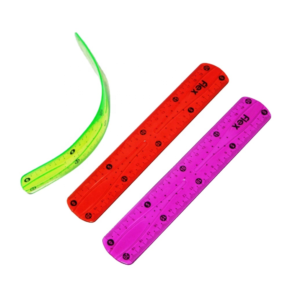 Chinese manufacturer custom logo office student plastic 20cm 8 inch transparent clear soft PVC flexible ruler for school