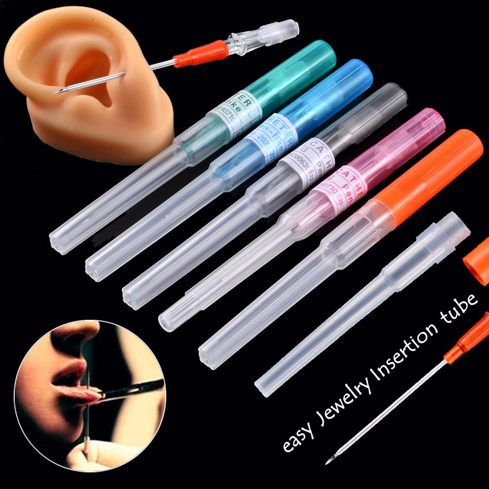 Сталь I.V. Катетер Cannula, стерильные иглы для пирсинга, 14 г, 16 г, 18 г, 20 г, набор ювелирных изделий для тату и тела, датчики