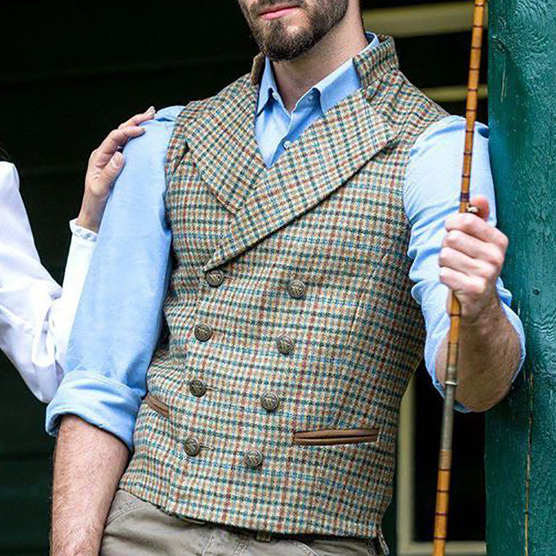 Men's Business Suit Waistcoat Formal Slim Fit Plaid Dress Vest