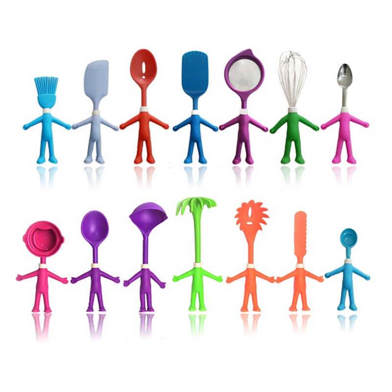 14-Piece Funny Boys Shape Silicone & Nylon Kids Kitchen Utensil Set Child Cooking Baking Tool Gadgets