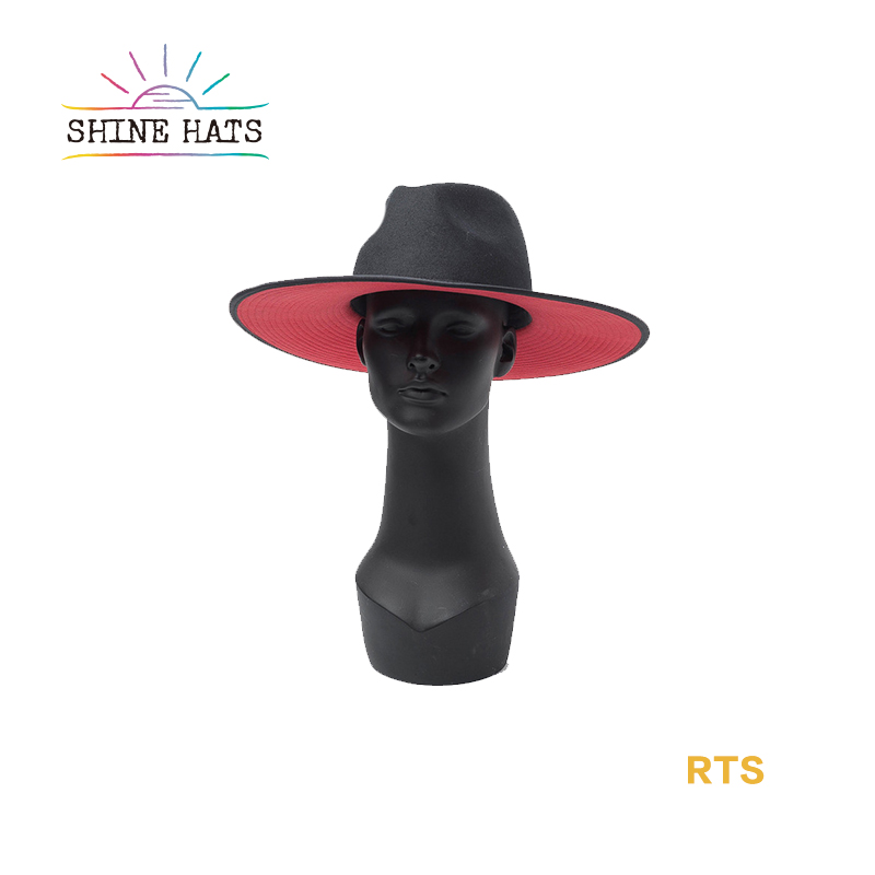 2021 Роскошная модная женская 100% Панама Sombrero De Fieltro женские шерстяные фетровые шляпы красного и черного цвета