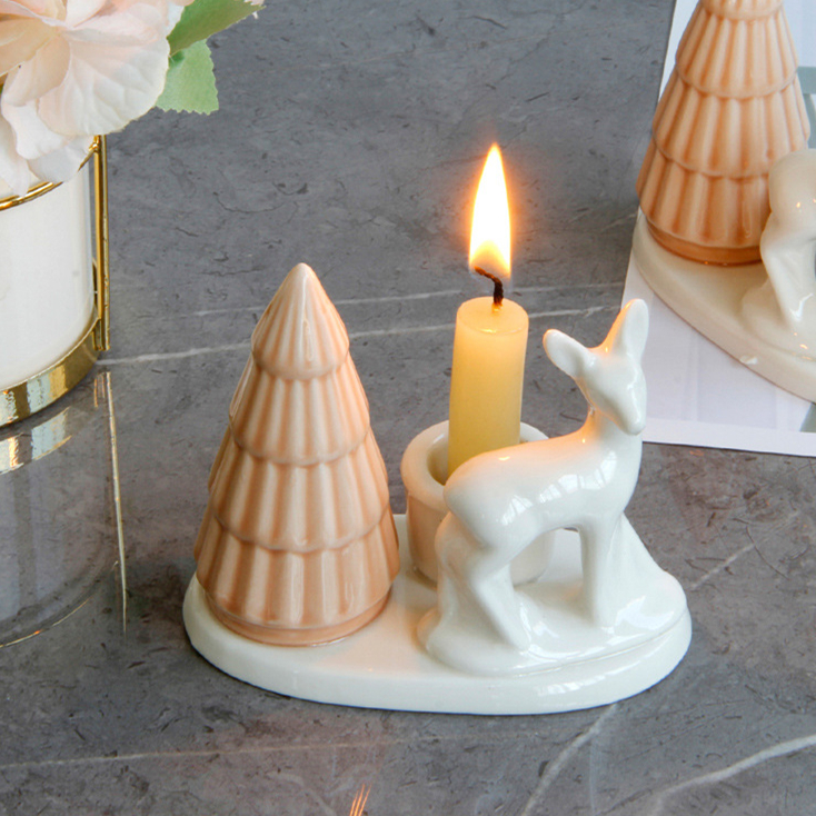 producer home decor hand crafted pink and white ceramic deer tea light candle Holder for home decoration