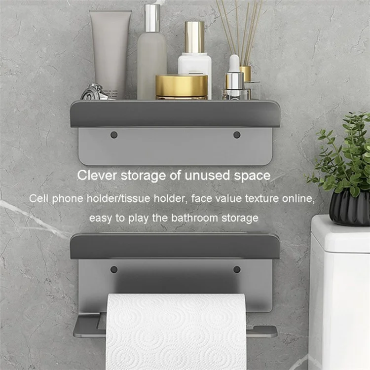 Factory Customized Wall Mounted Bathroom Toilet Paper Roll Holder Mobile Phone Storage Shelf - Black
