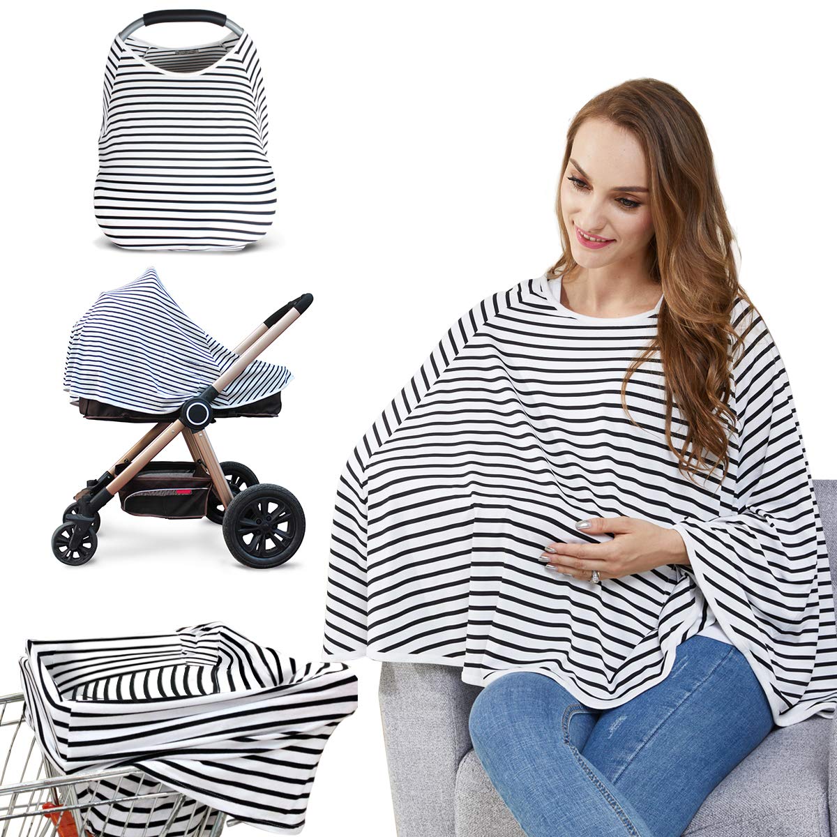 Baby Nursing Cover & Nursing Poncho - Multi Use Cover for Baby Car Seat Canopy, Shopping Cart Cover, Stroller Cover
