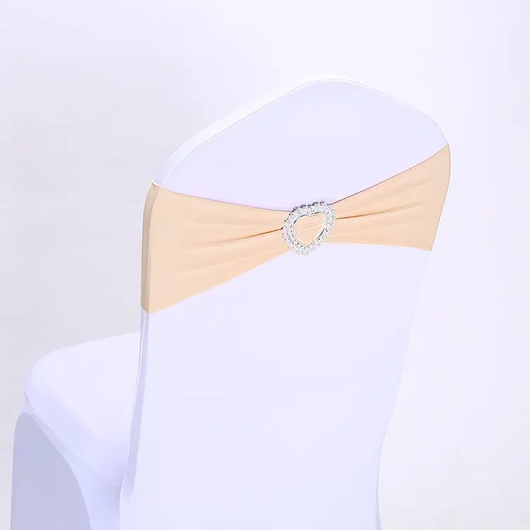 Stretch Chair Sash Bows Elastic Spandex Chair Band Ribbon With Heart Buckle For Hotel Wedding