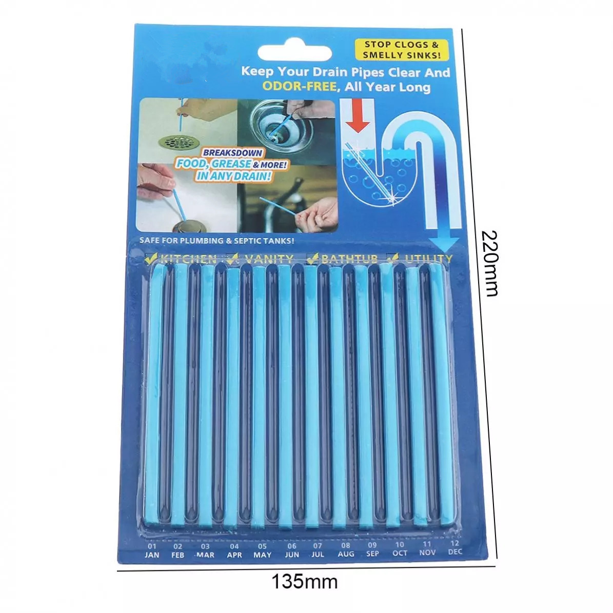 12PCS/ Set Sewer Cleaing Rod Sticks Keep Your Drains Pipes Clear Odor Home Essential Cleaner Bathroom Tools