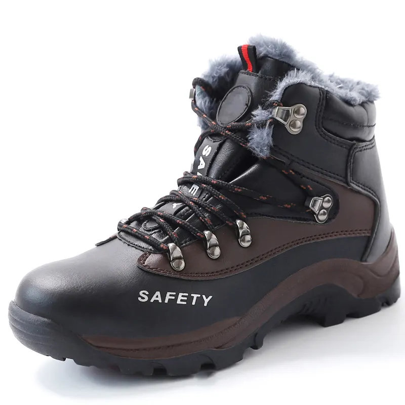 Winter Safety Shoes Warm Work Boots Waterproof Protective Footwear Mid cut Steel Toe Shoes Men