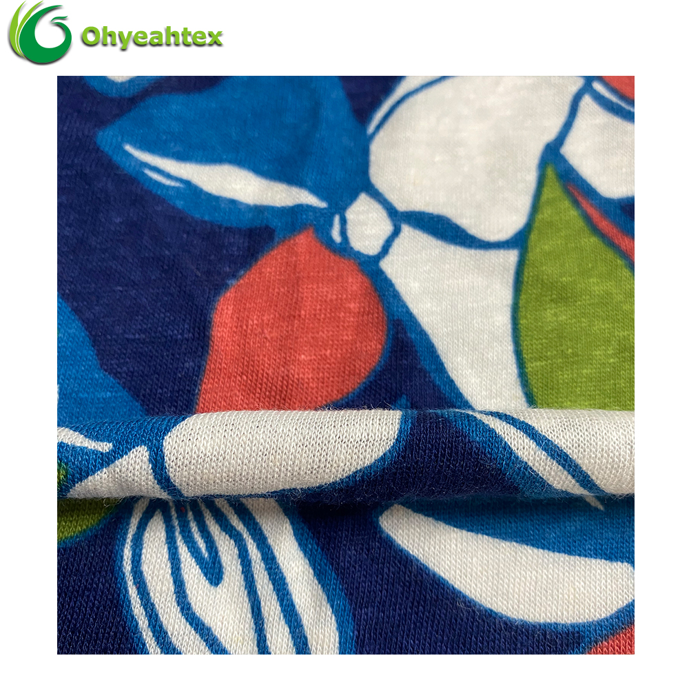 Organic Linen Print Fabric Knitted 160Gsm 55% Linen 45% Viscose Printed Fabric for Garment