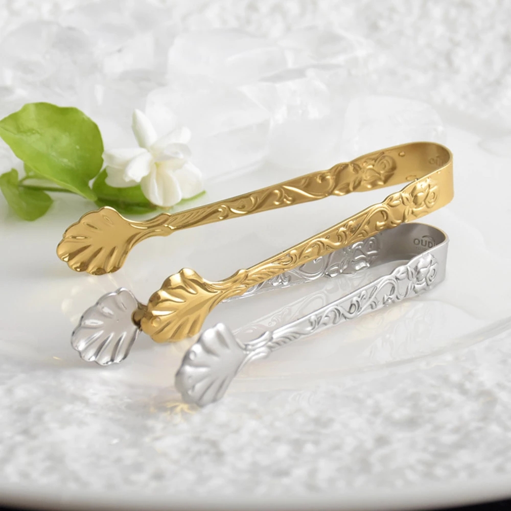 Vintage Rose Relief Stainless Steel Ice Cube Clips Sugar Tongs Food Clips Kitchen Serving Tong Barware Accessories