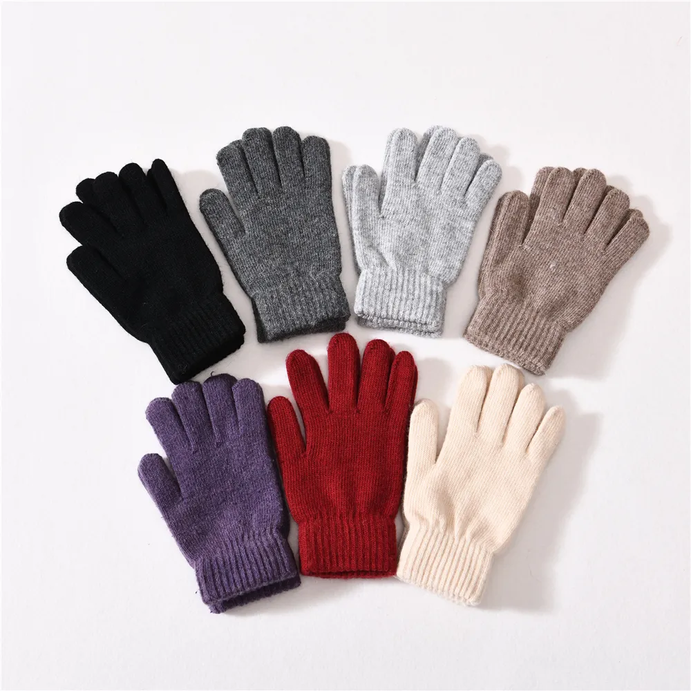 Warm Stretch Knitted Wool Mittens Hand Finger Gloves Wholesale Women Winter Knitted Gloves