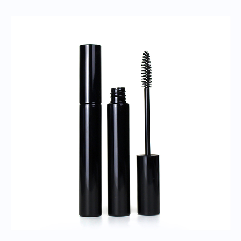 jinze Round Shape Black Shiny Mascara Tubes Customized Eyebrow Cream Container Empty Eyelash Gel Tube With Nylon Brush 10ml 12ml