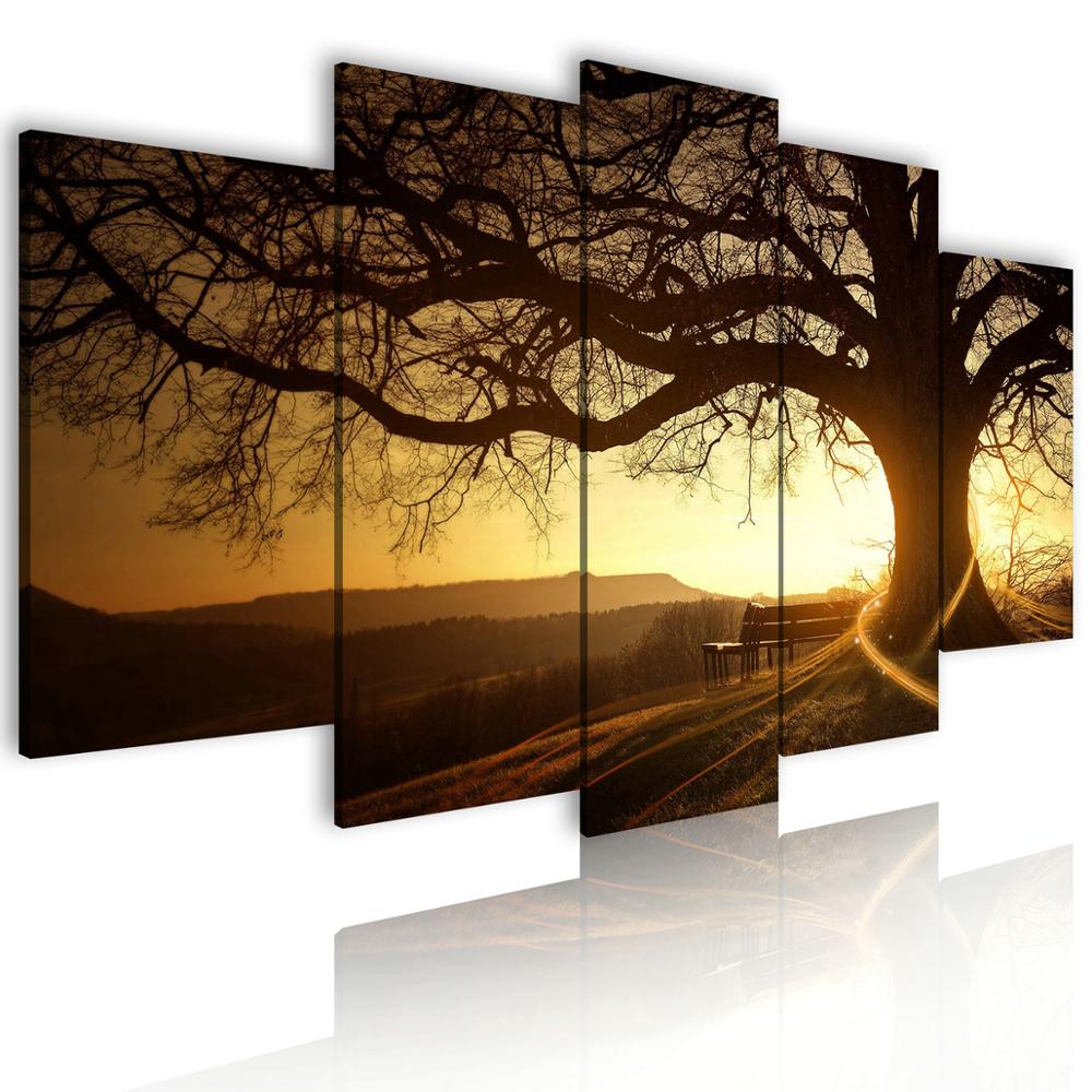 Wholesale Drop shipping 5 Panel tree Canvas Painting for Living Room wall decor Landscape Home Decoration Wall Art