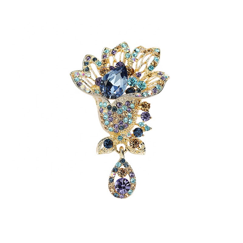 Women Decorative Exquisite alloy plating 18K Real gold crystal import Rhinestone flower pins brooches