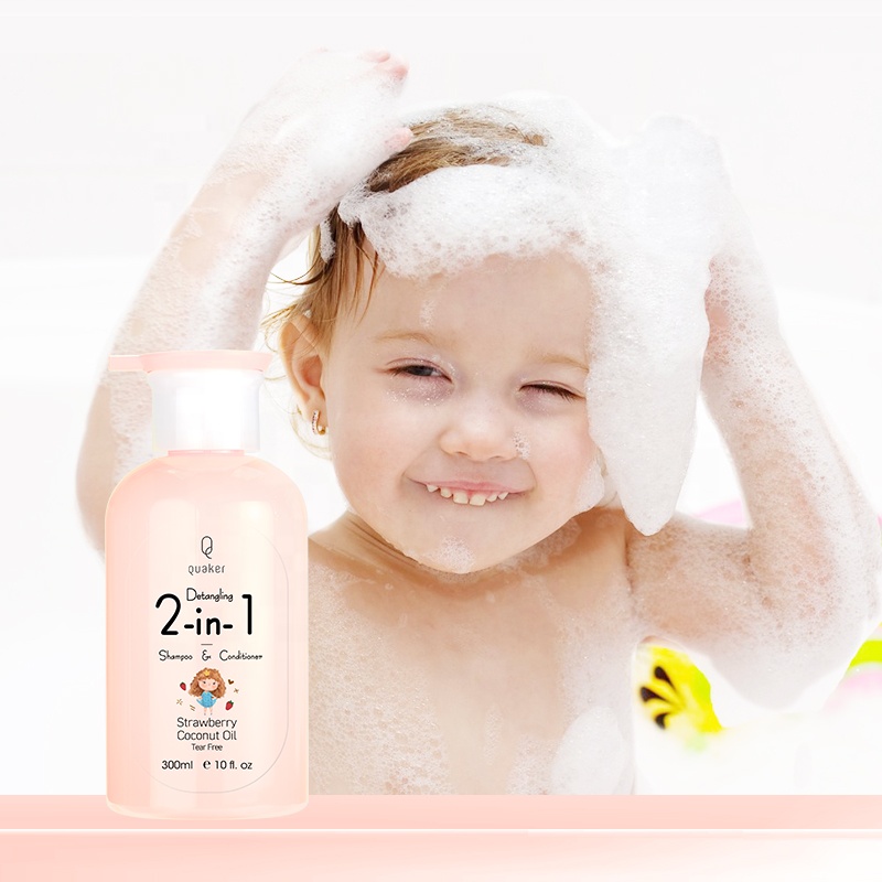 Qquaker Private Label Best Detangling Strawberry Shampoo And Conditioner For Children 2 In1 Tear Free Kids Hair Care