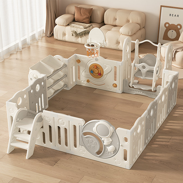 Factory Wholesale Foldable Plastic Playard Baby Playpen with Slide Swing Storage Rack Set Children's Fence Indoor Home Use