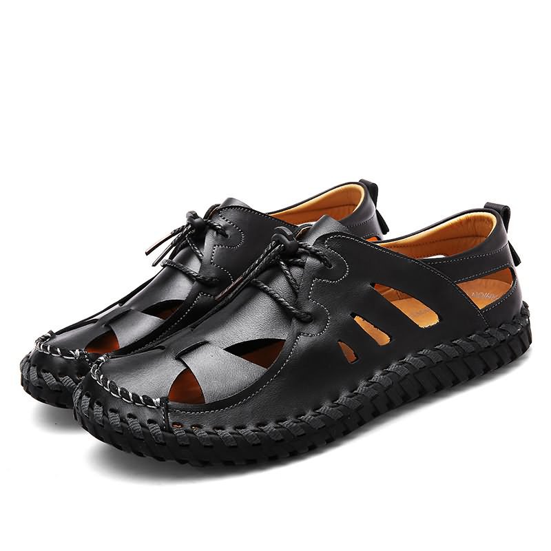 Hot sale OEM Factory 2021 new arrival designs summer Genuine leather men's sandals slipper 44 plus size Flat sandals for men
