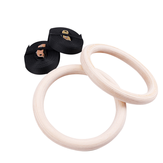 Hot Sale Wooden Gymnastic Ring With Nylon Straps For Gym
