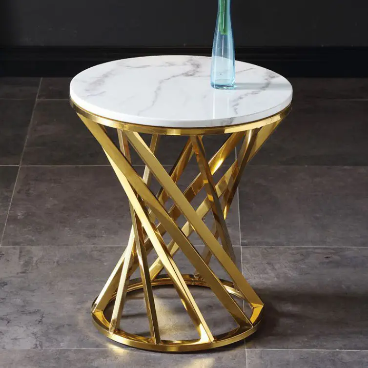 Modern Gold metal X-base round marble top coffee tables