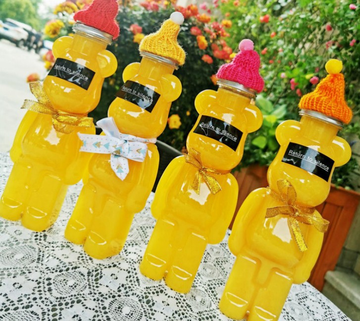 Honey Juice Plastic Shape 500ml PET Bear Bottle for Beverage Packaging