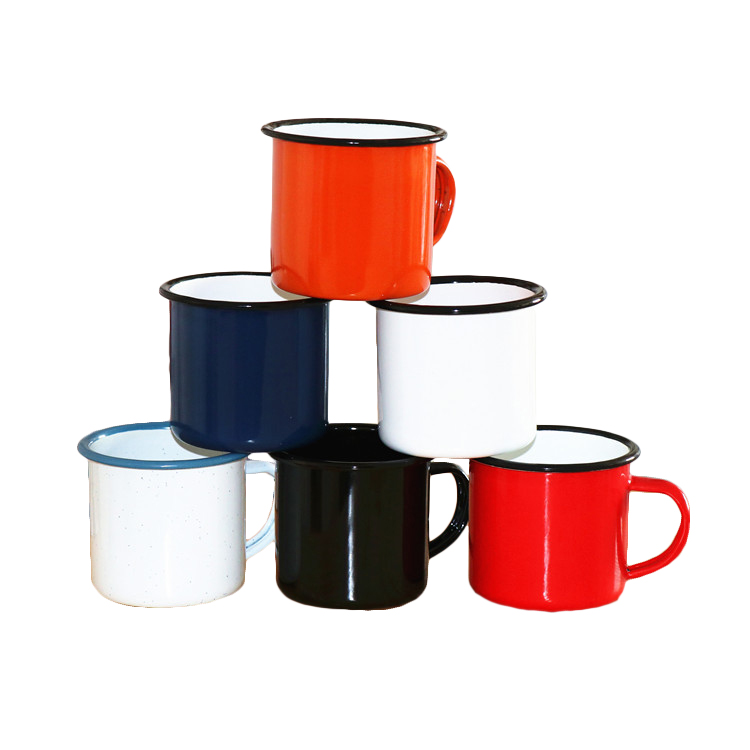 wholesale plain reactive glaze multi-colored christmas ceramic custom enamel camping water Enamel travel mug with black rim