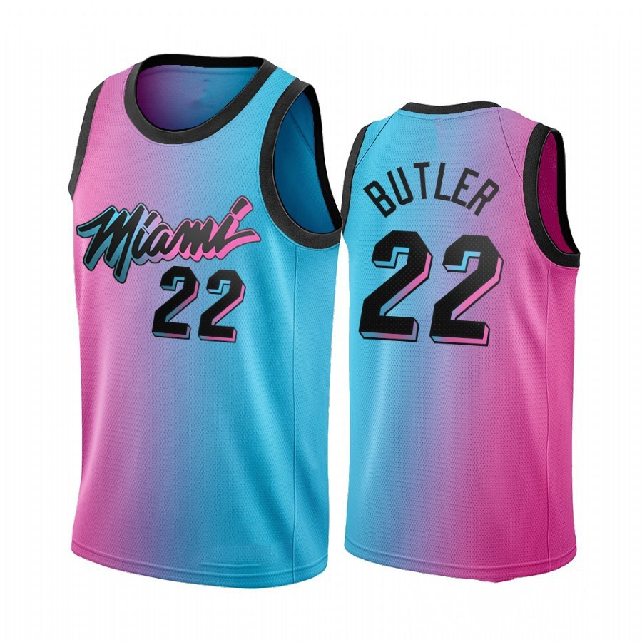 Майами City Heat Blue Pink City Edition, мужские футболки с вышивкой по индивидуальному заказу № 22 Джимми Батлер, баскетбольные майки