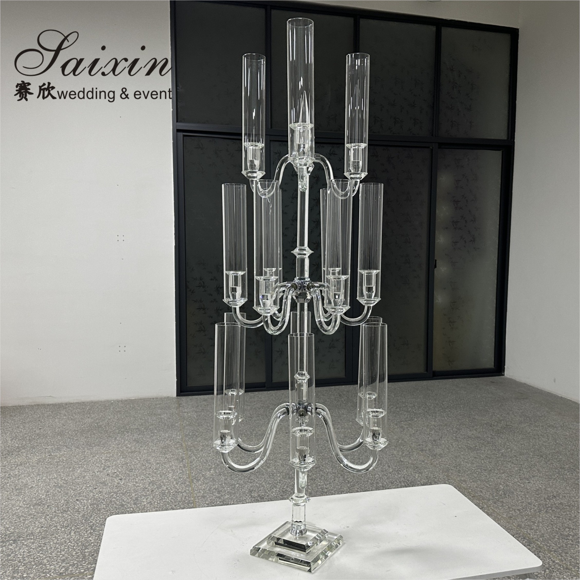 Saixin New Design Tall Wedding Centerpiece Table Decoration 15 Arms Crystal Candelabra