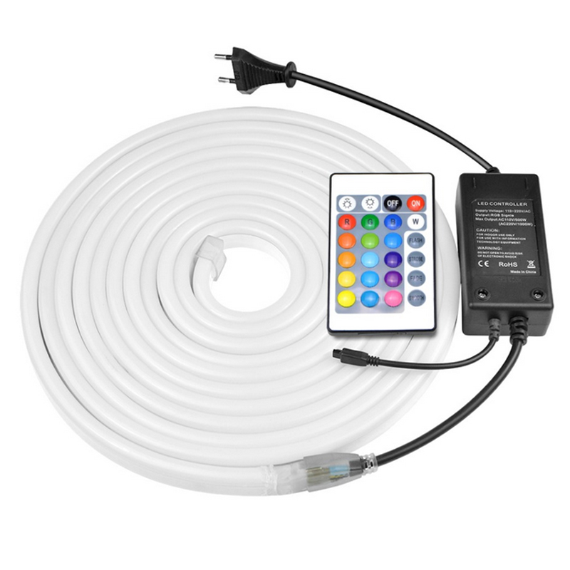 RGB светодиодный неоновый свет Flex IP67 Водонепроницаемый 110 В/220 В с пультом дистанционного управления и разъемом питания 5 м рулон комплект